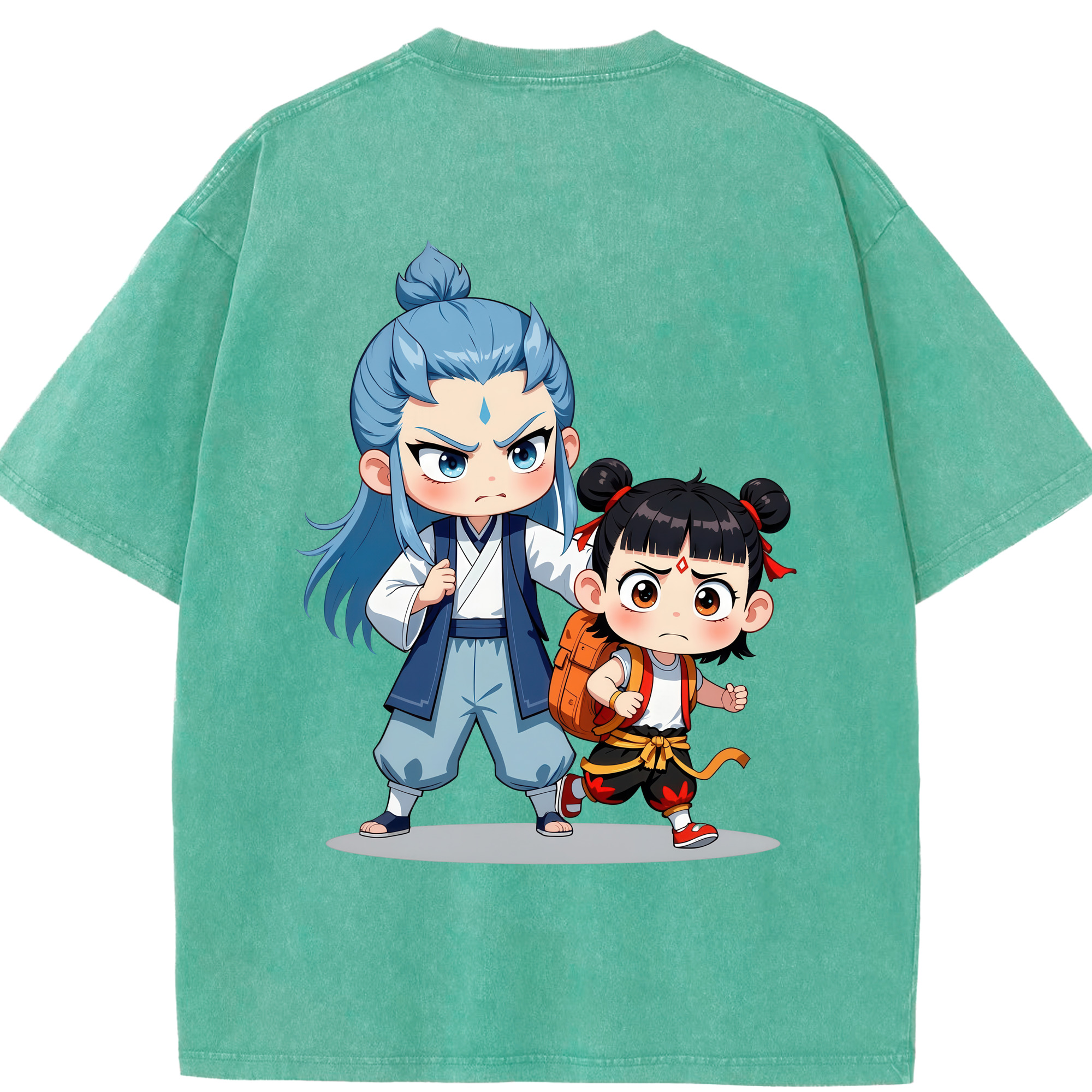 （画像用） Ne Zha 2 ナタ 魔童の大暴れ 綿100% ヴィンテージ風 半袖Tシャツ（背面プリント）
